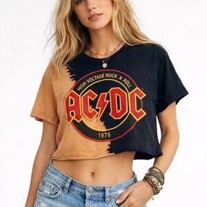 ACDC‎ Size M High Voltage Rock and Roll 1976 Bleached Crop Tee